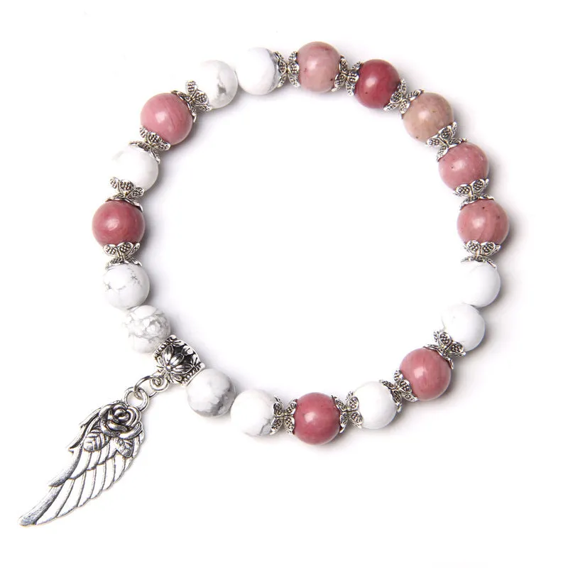 Simple Natural Stone Agate White Pine Wing Bracelet
