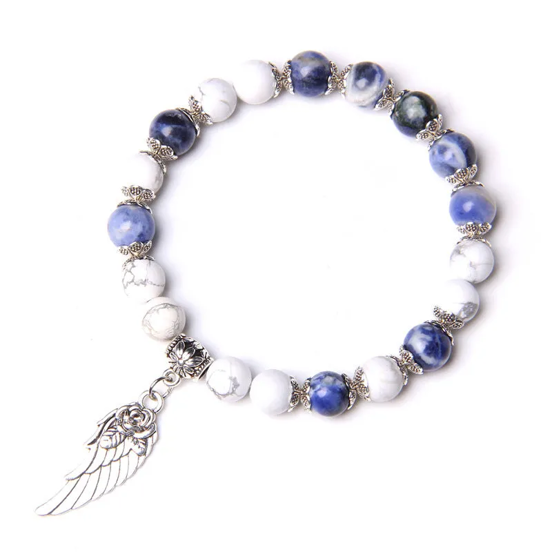 Simple Natural Stone Agate White Pine Wing Bracelet
