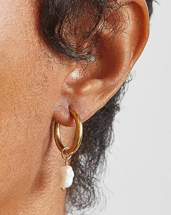 Single Pearl Hoop Earrings