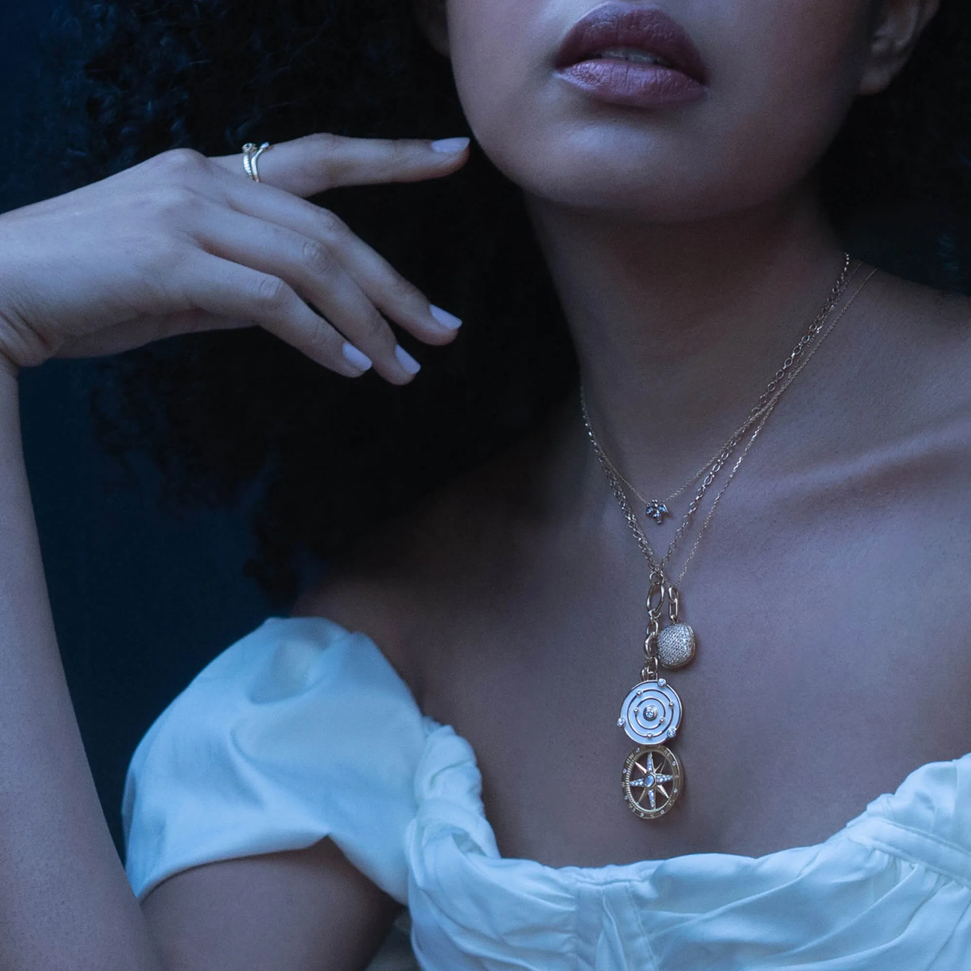 Slim "Rae" Locket Necklace with Champagne Diamonds