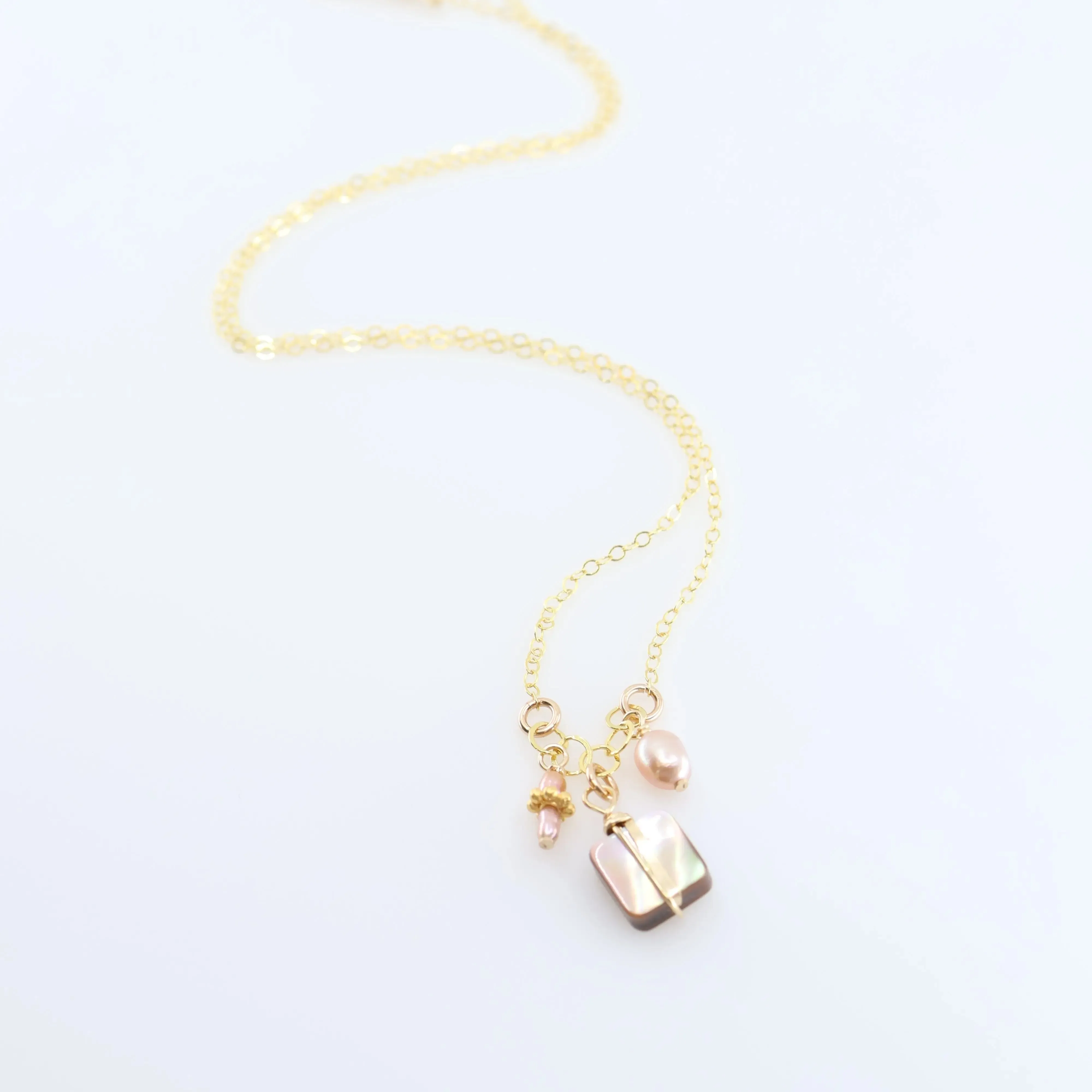 Small Gemstone Cascade Necklace with Square Cut Mocha Abalone