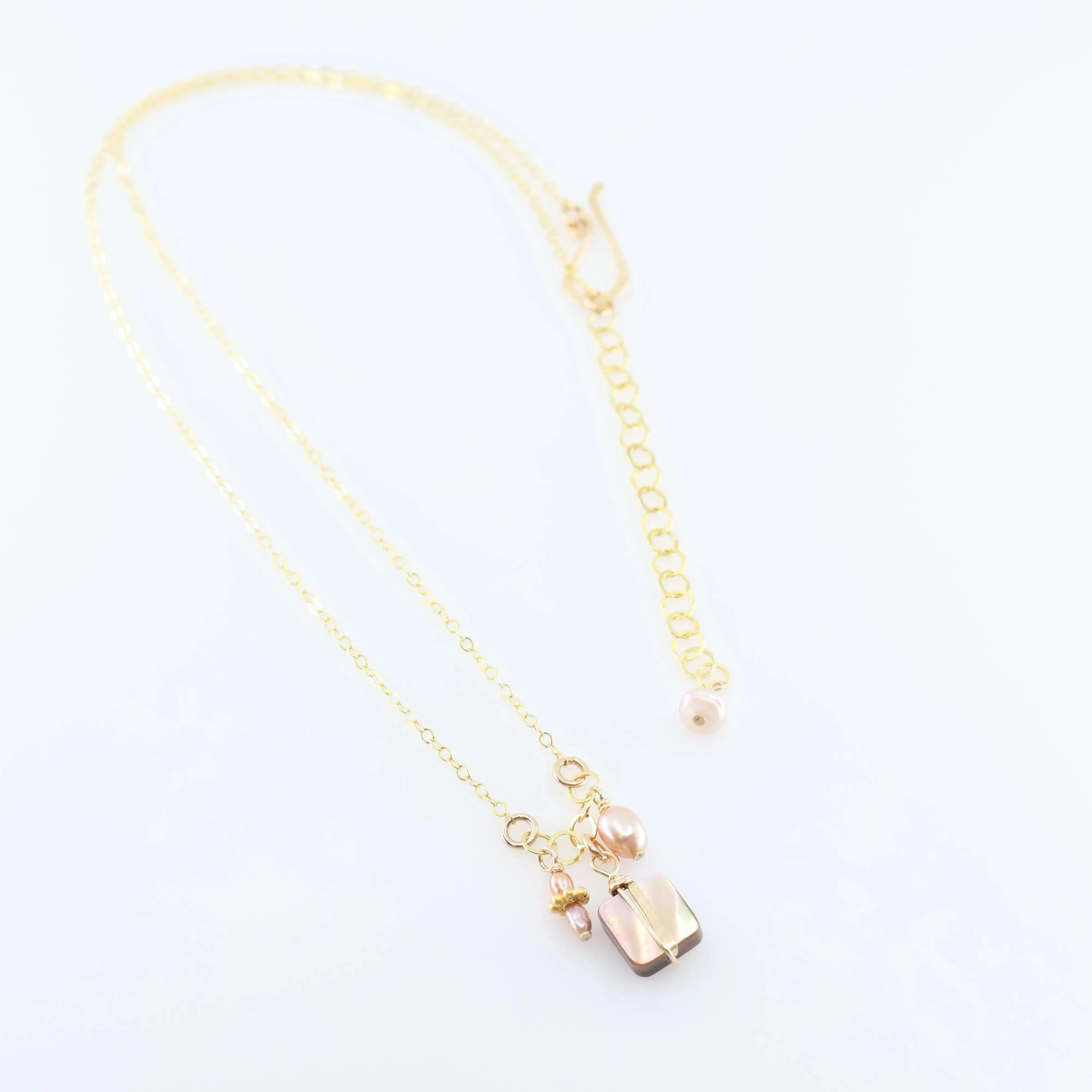 Small Gemstone Cascade Necklace with Square Cut Mocha Abalone