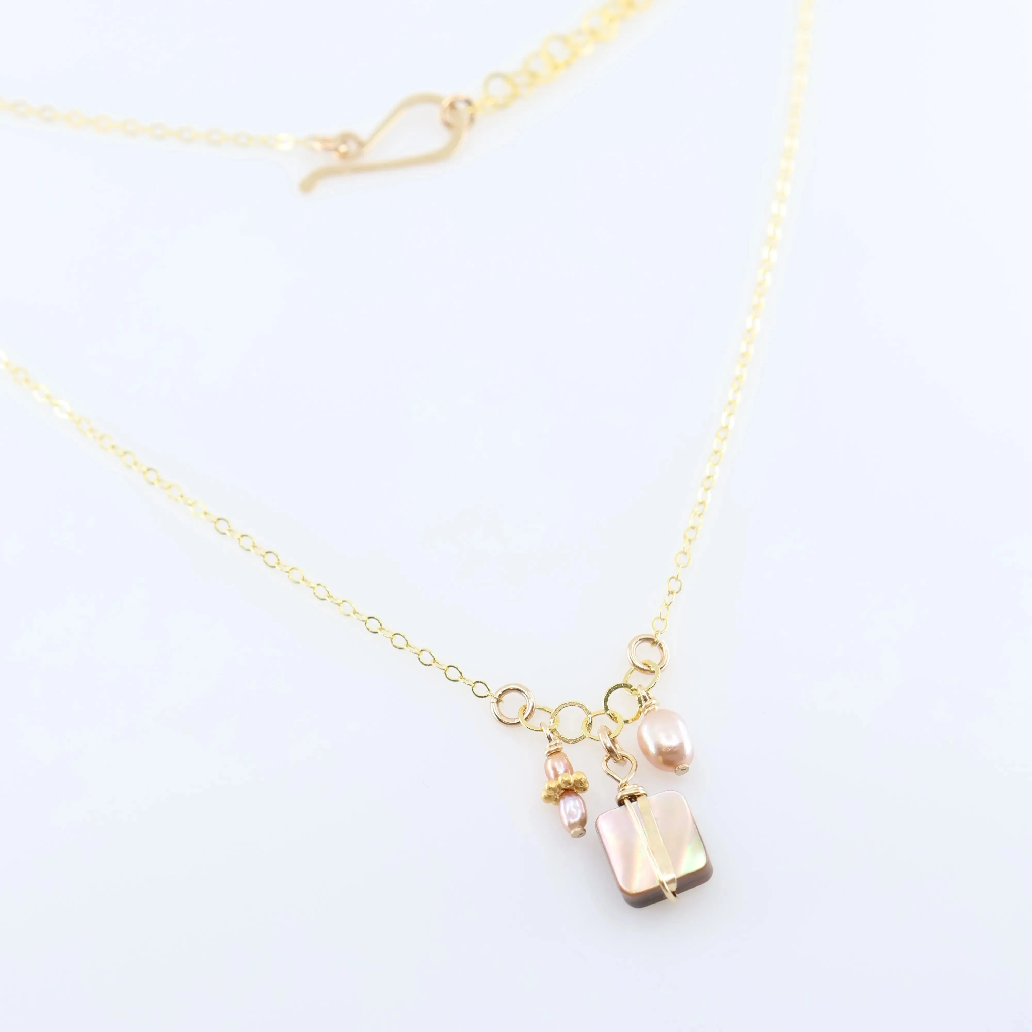 Small Gemstone Cascade Necklace with Square Cut Mocha Abalone