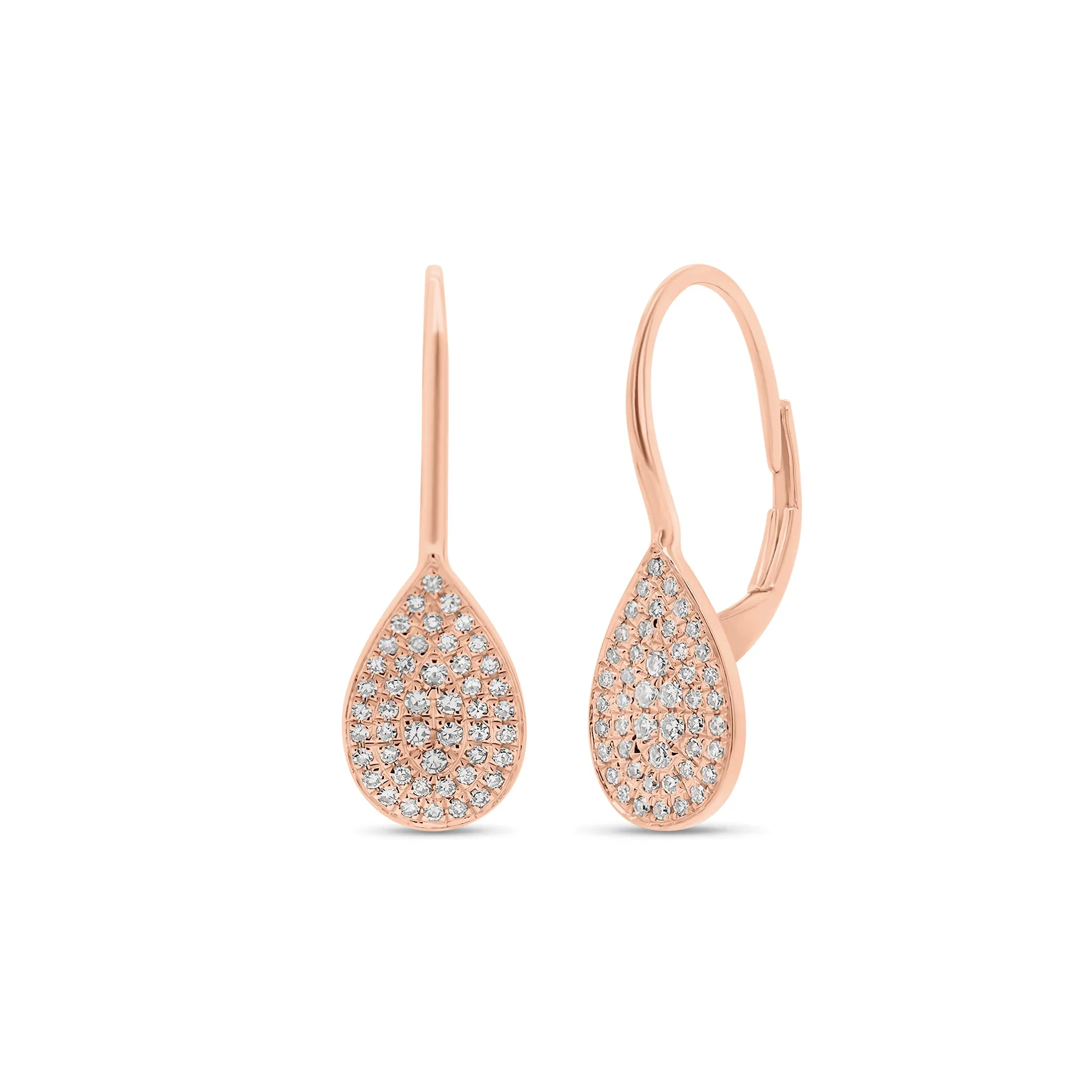 Small Pave Diamond Teardrop Lever-Back Earrings