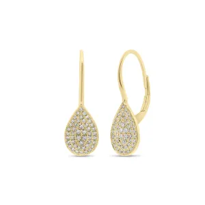 Small Pave Diamond Teardrop Lever-Back Earrings
