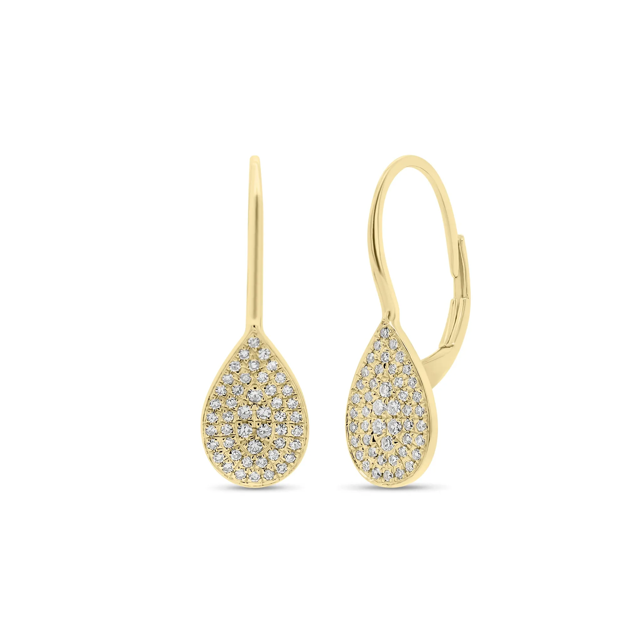 Small Pave Diamond Teardrop Lever-Back Earrings
