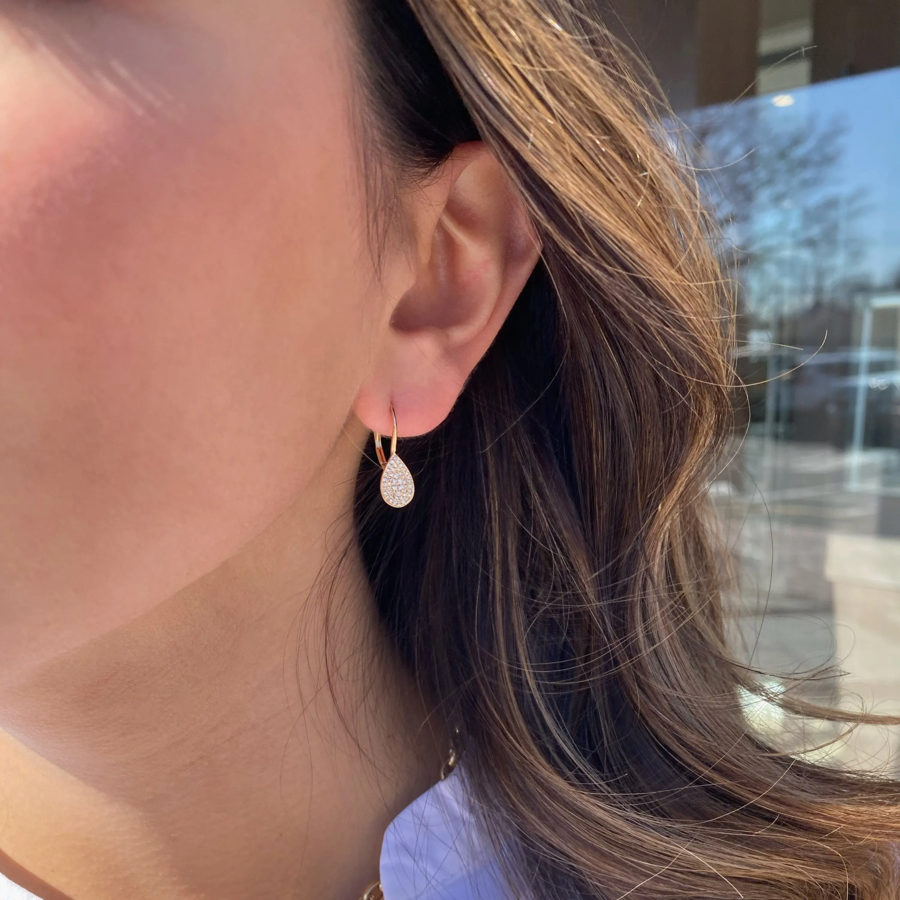 Small Pave Diamond Teardrop Lever-Back Earrings