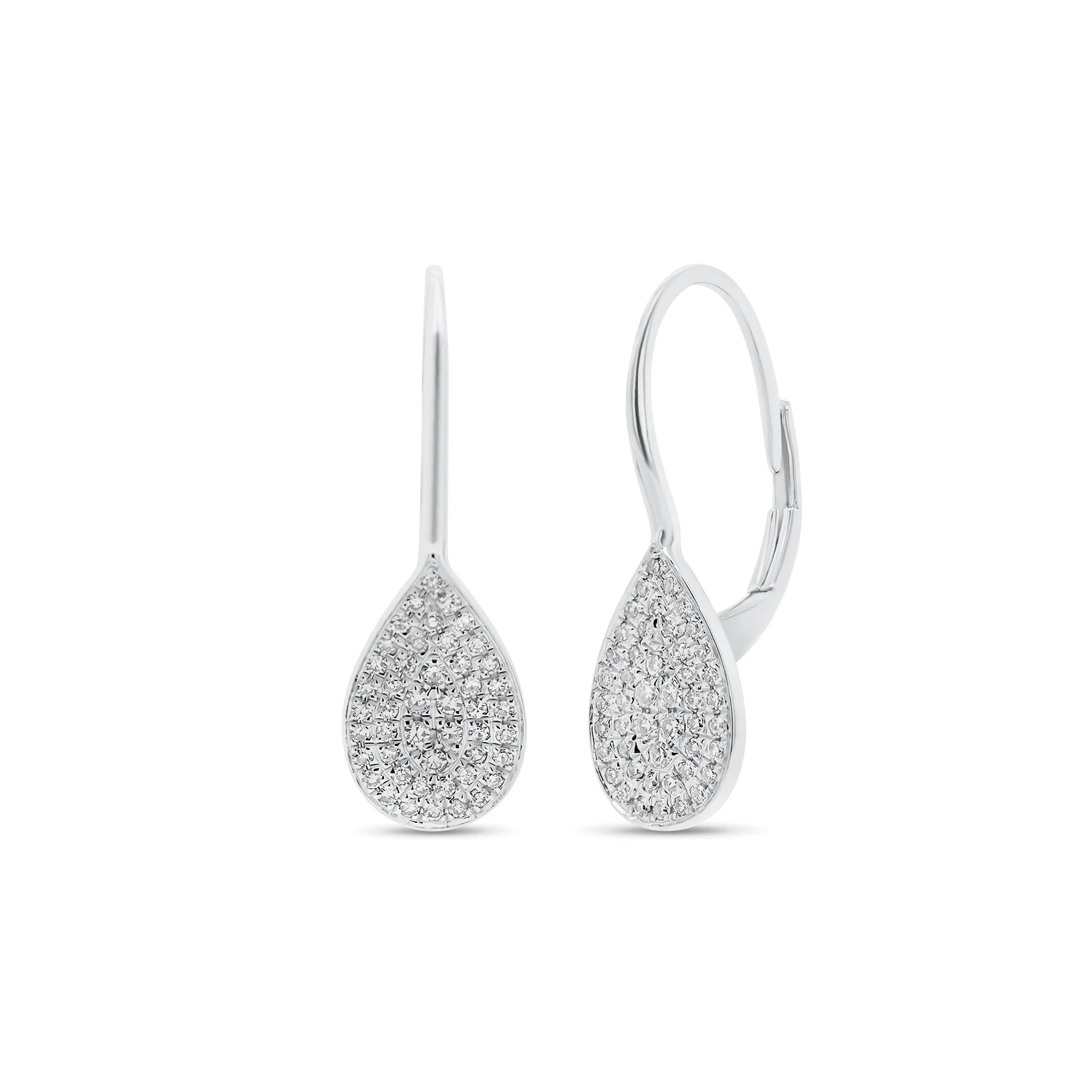 Small Pave Diamond Teardrop Lever-Back Earrings