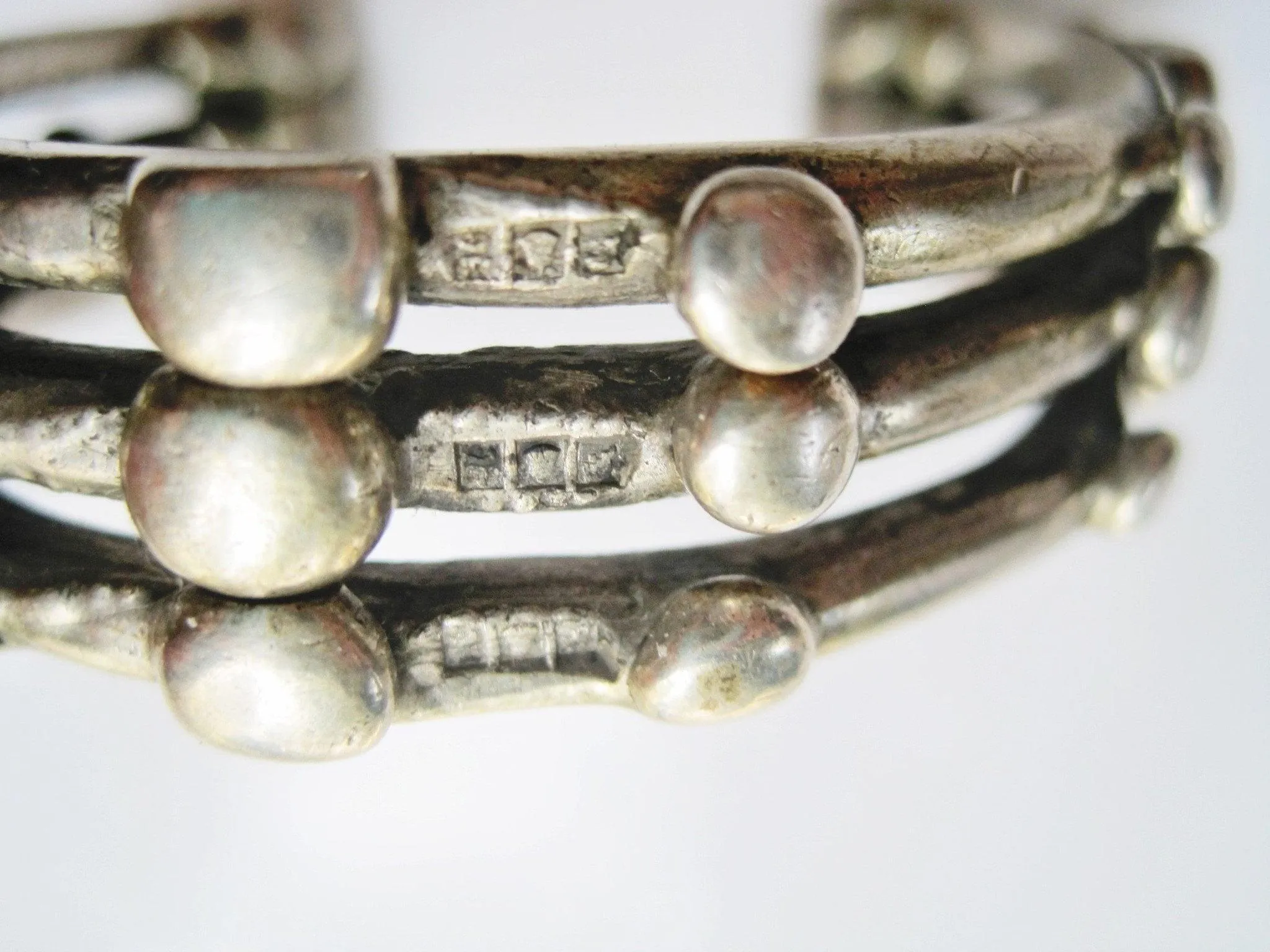 Small Triple Tier Nubian Silver Currency Bracelets Made in Egypt