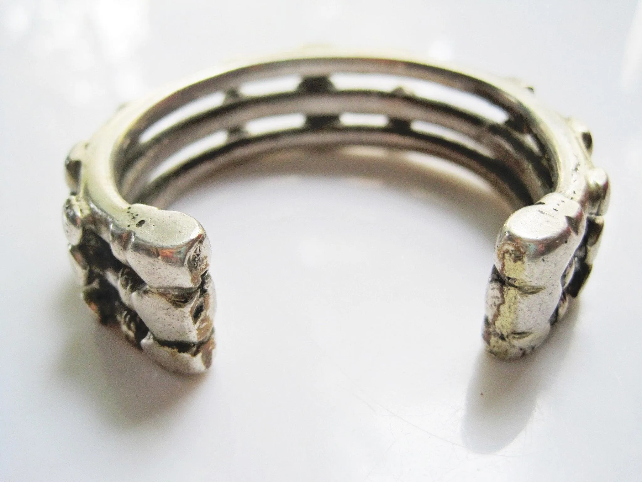 Small Triple Tier Nubian Silver Currency Bracelets Made in Egypt