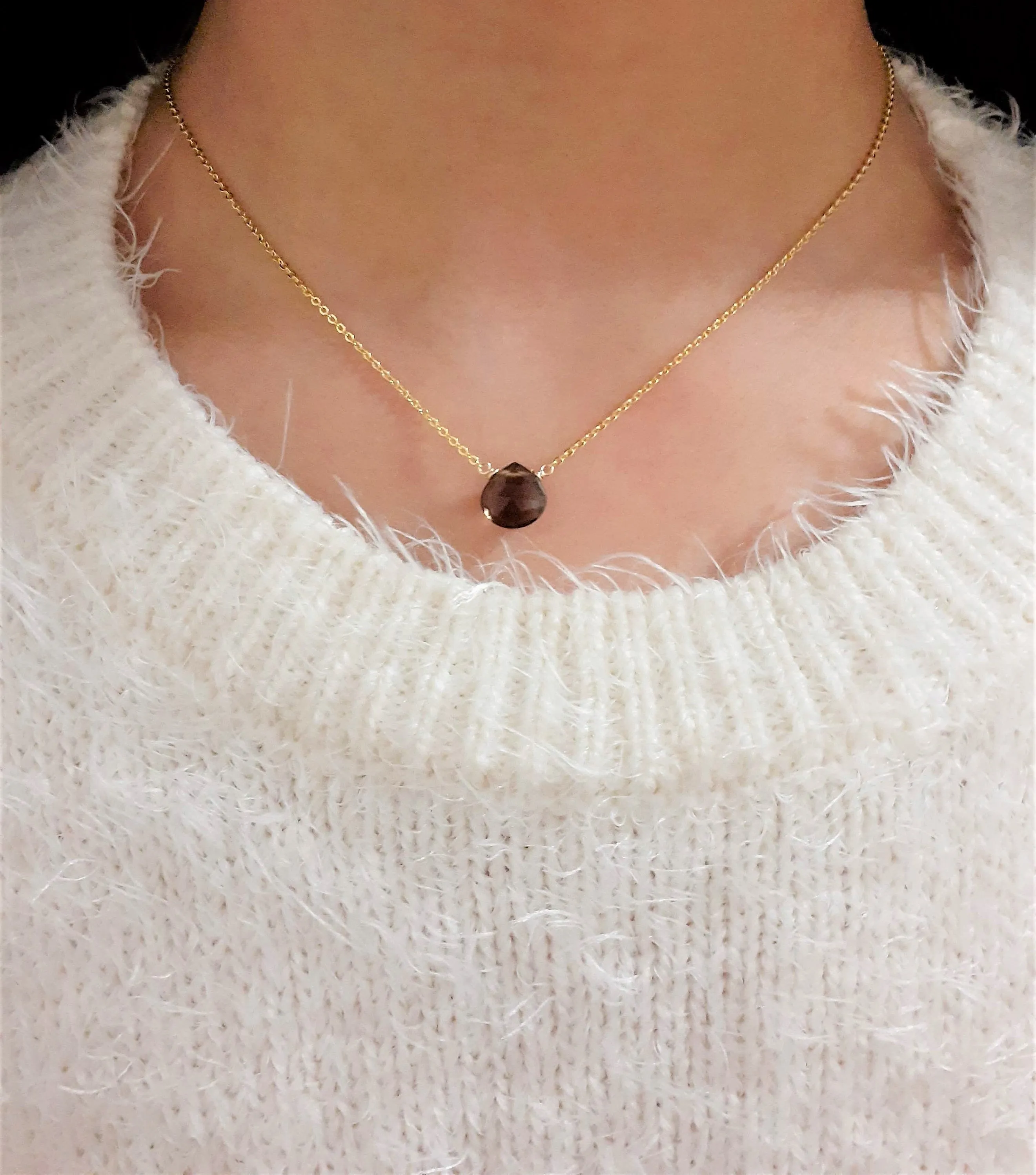 Smoky Quartz Heart Briolette Necklace