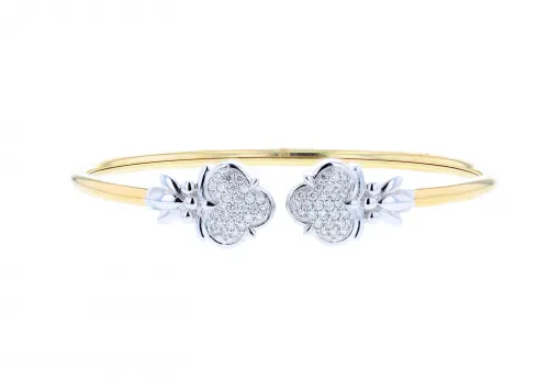 Solid 14K Yellow Gold Flex Bangle Bracelet with white gold accents and 0.60ct diamonds