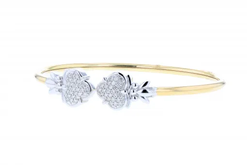 Solid 14K Yellow Gold Flex Bangle Bracelet with white gold accents and 0.60ct diamonds