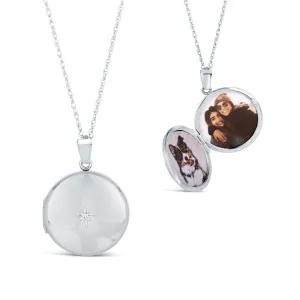 Solid White Gold Round Diamond Locket