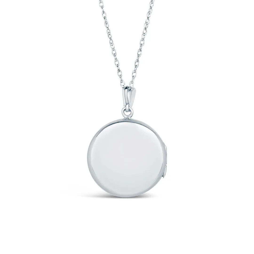 Solid White Gold Round Diamond Locket