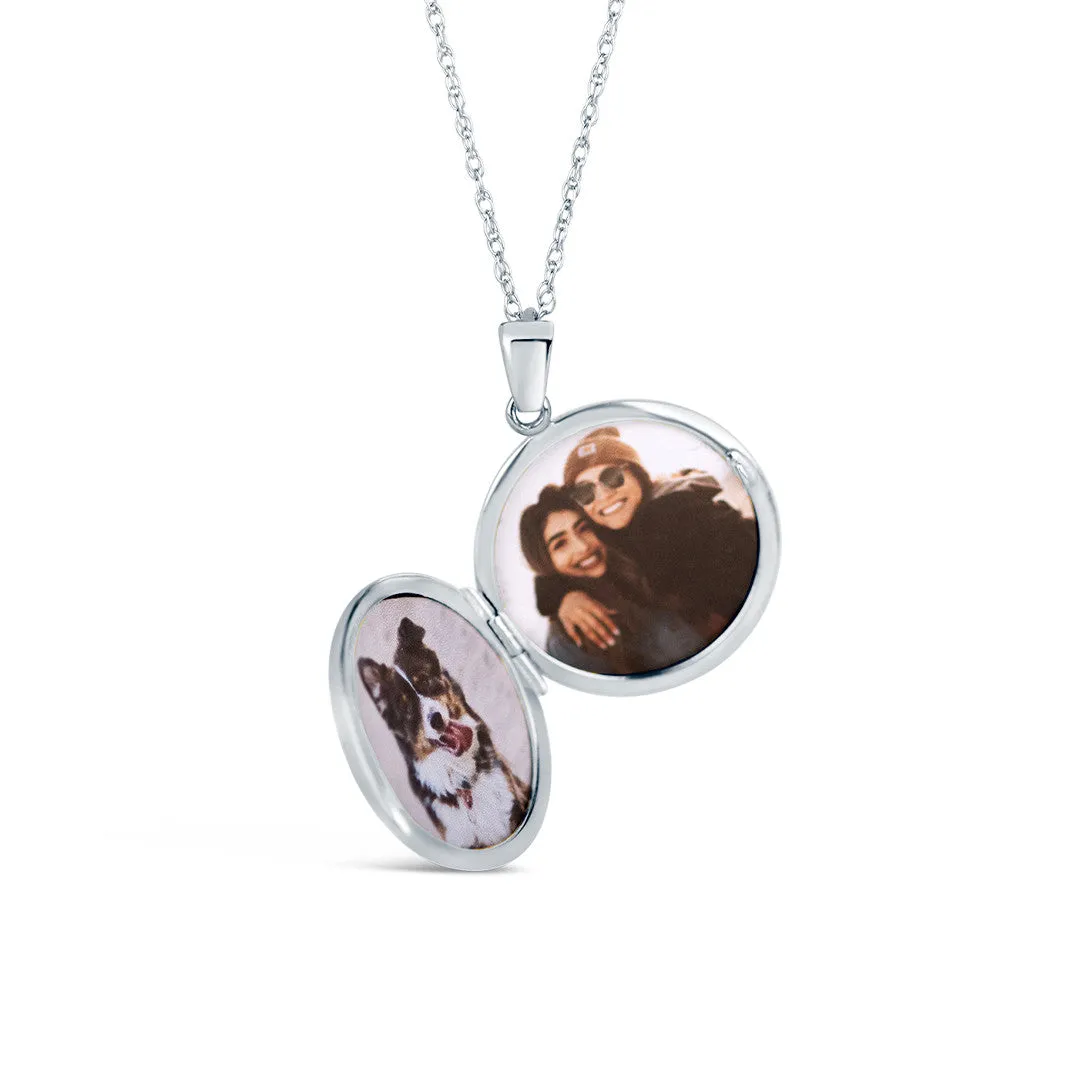 Solid White Gold Round Diamond Locket