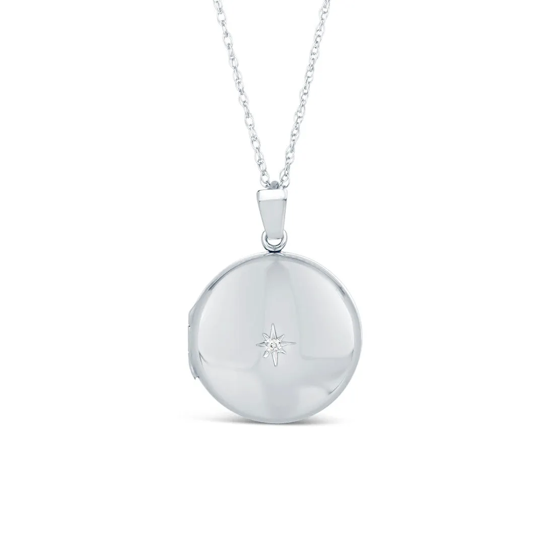 Solid White Gold Round Diamond Locket