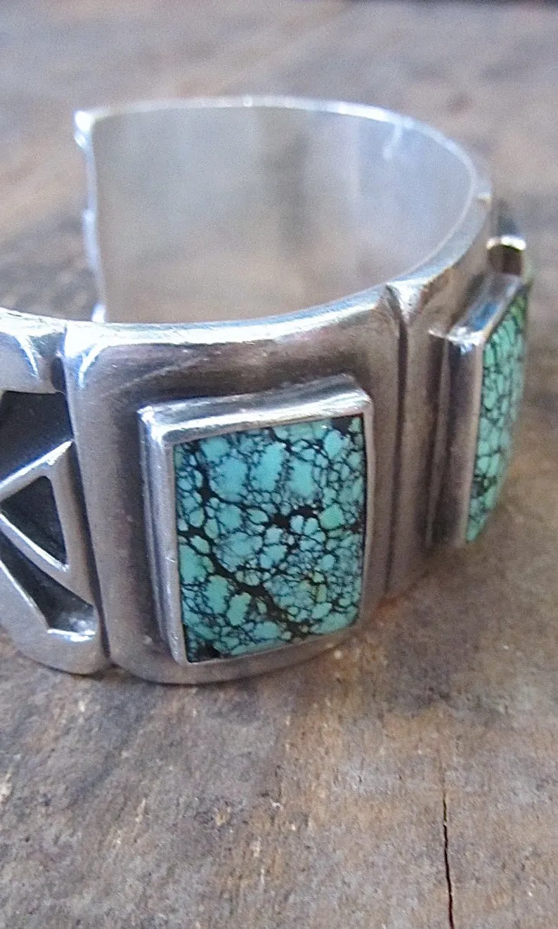SPIDER WEB 1990s Saville Chunky 94g Sterling & Turquoise Cuff