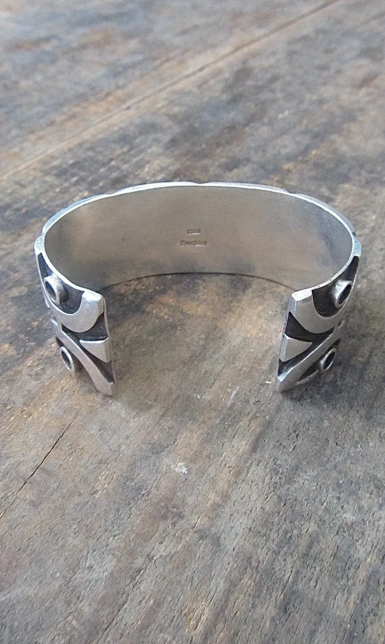 SPIDER WEB 1990s Saville Chunky 94g Sterling & Turquoise Cuff
