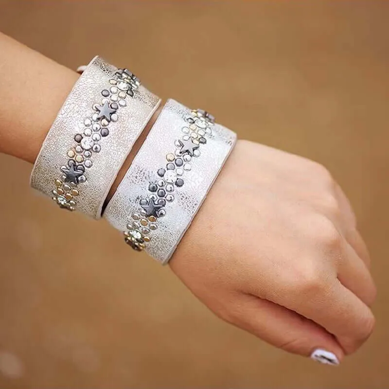 Star Charm Leather Cuff