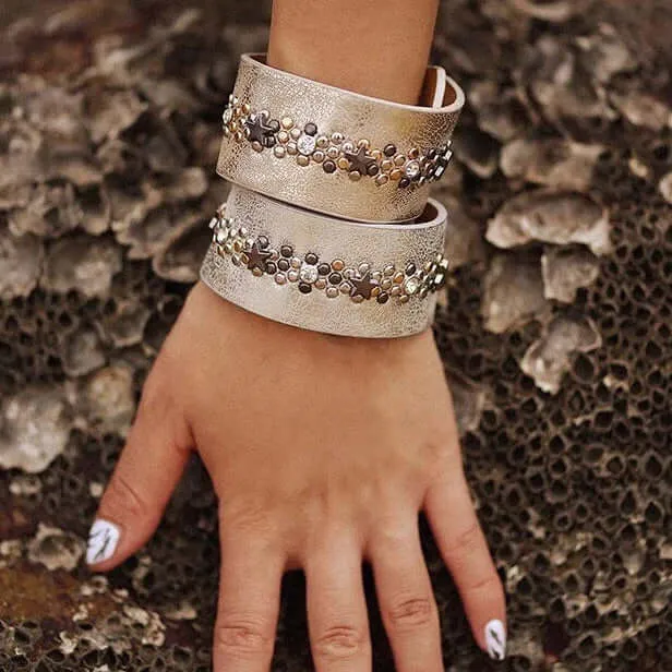 Star Charm Leather Cuff