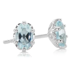 Sterling Silver 6x4mm Oval Cut Aquamarine Stud Earrings