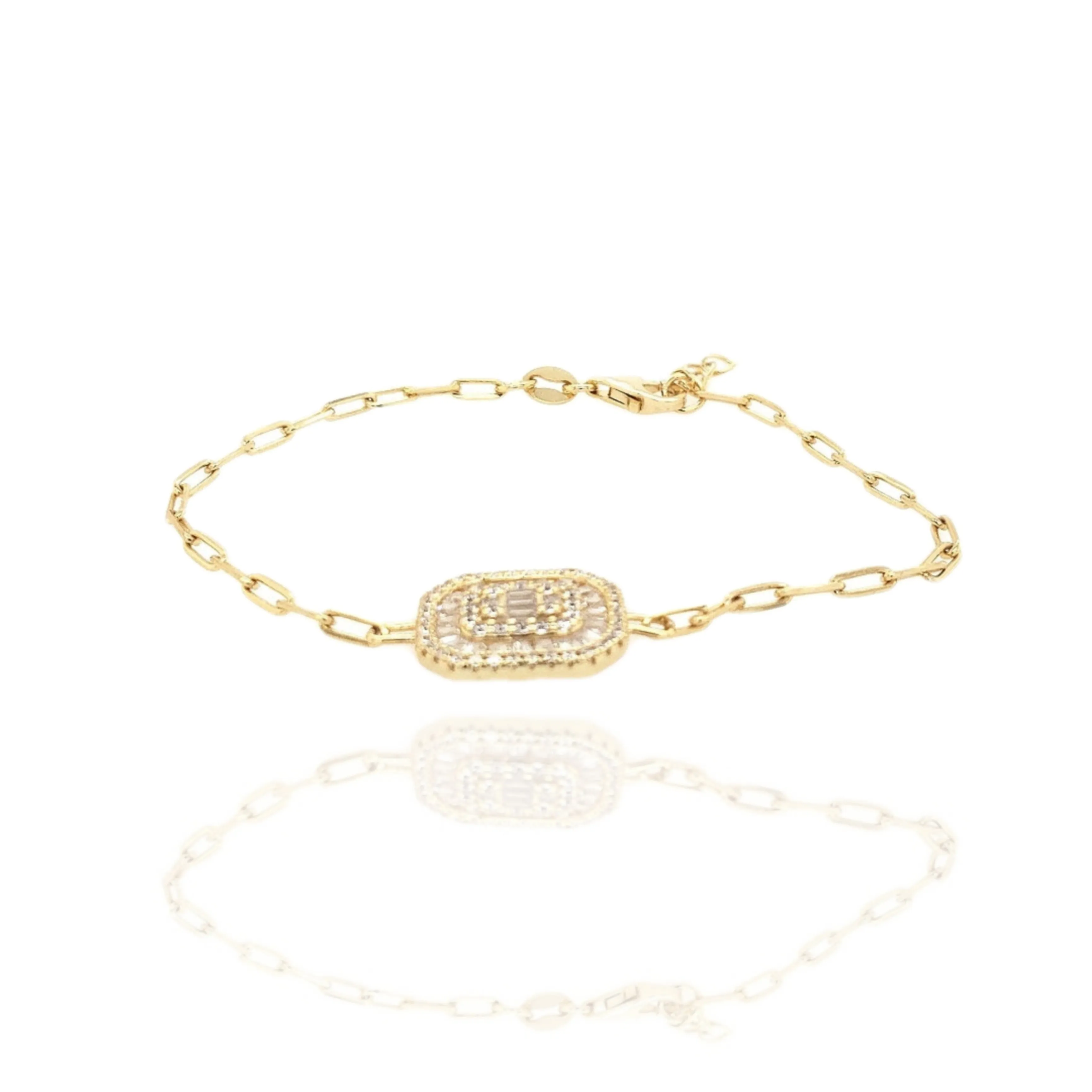 Sterling Silver Colored Stone Baguette "Solitaire" Bracelet