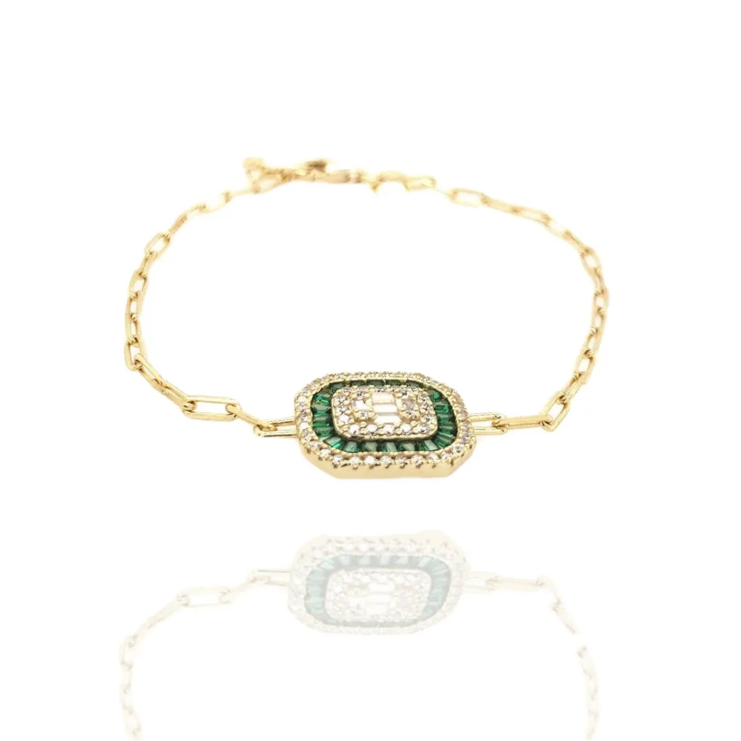 Sterling Silver Colored Stone Baguette "Solitaire" Bracelet