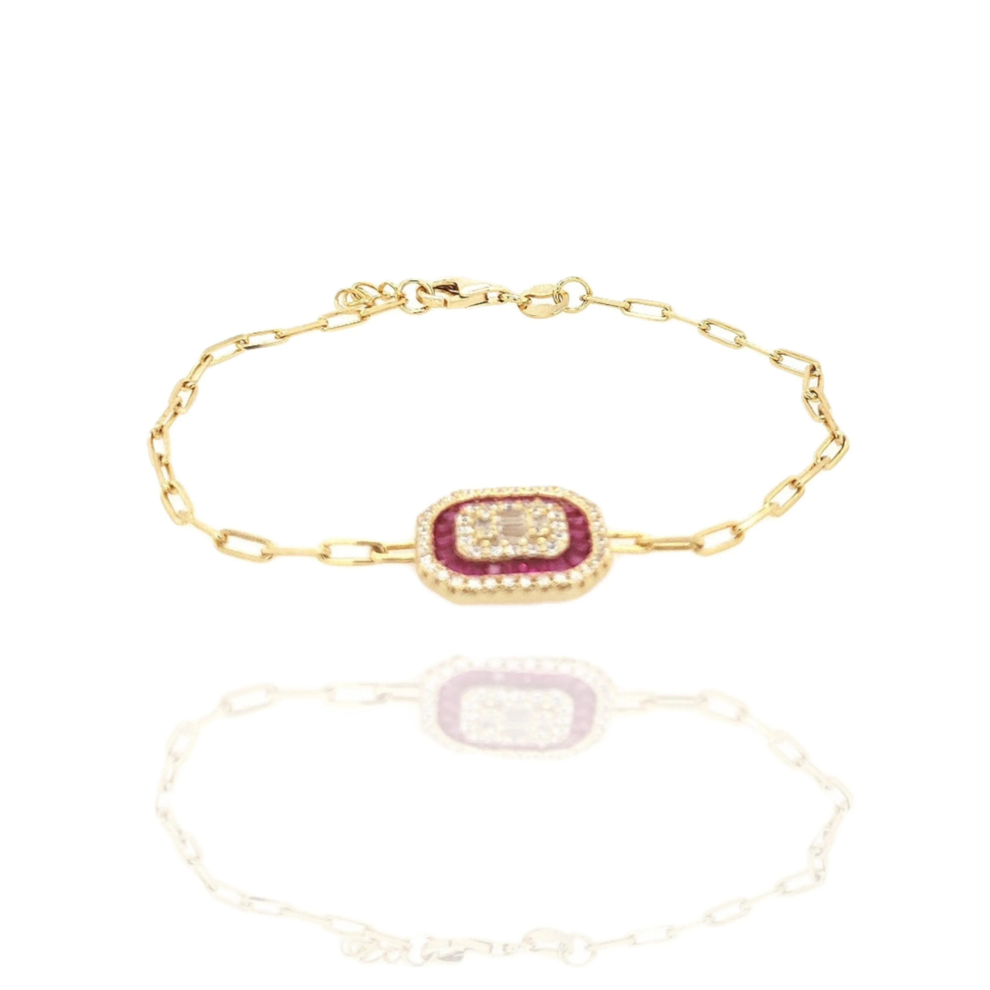Sterling Silver Colored Stone Baguette "Solitaire" Bracelet