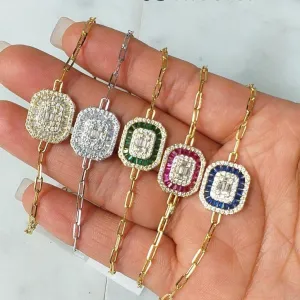 Sterling Silver Colored Stone Baguette "Solitaire" Bracelet