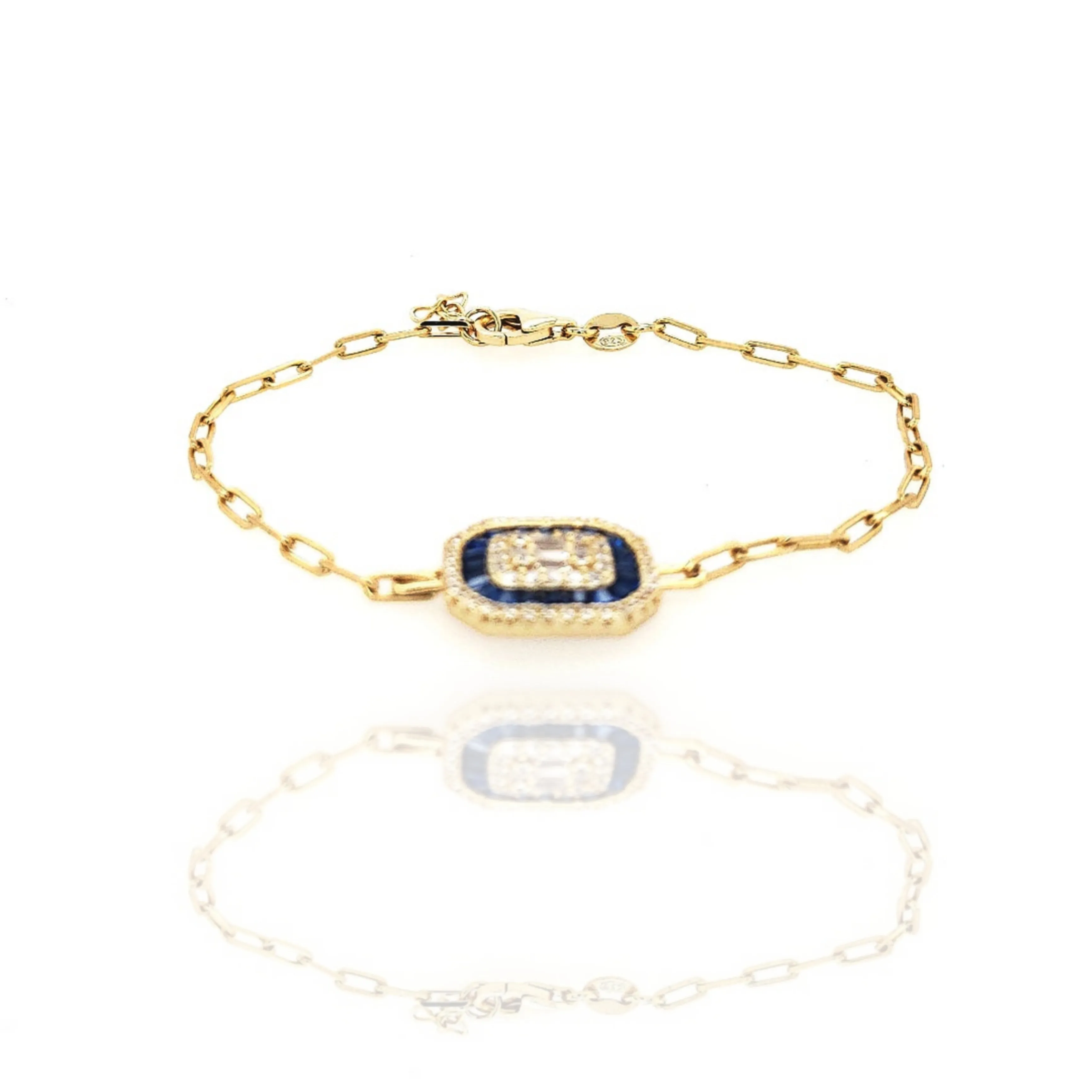 Sterling Silver Colored Stone Baguette "Solitaire" Bracelet