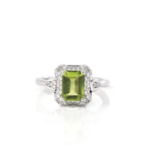 Sterling Silver Emerald Fancy Cut Peridot Ring