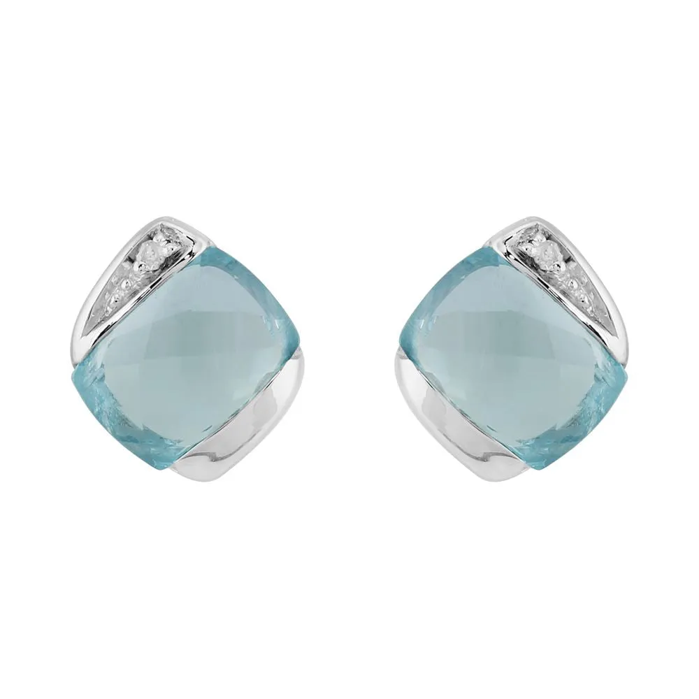 Sterlingsilber 2.00ct Natürlich Blue Topas & Diamant Quadrat