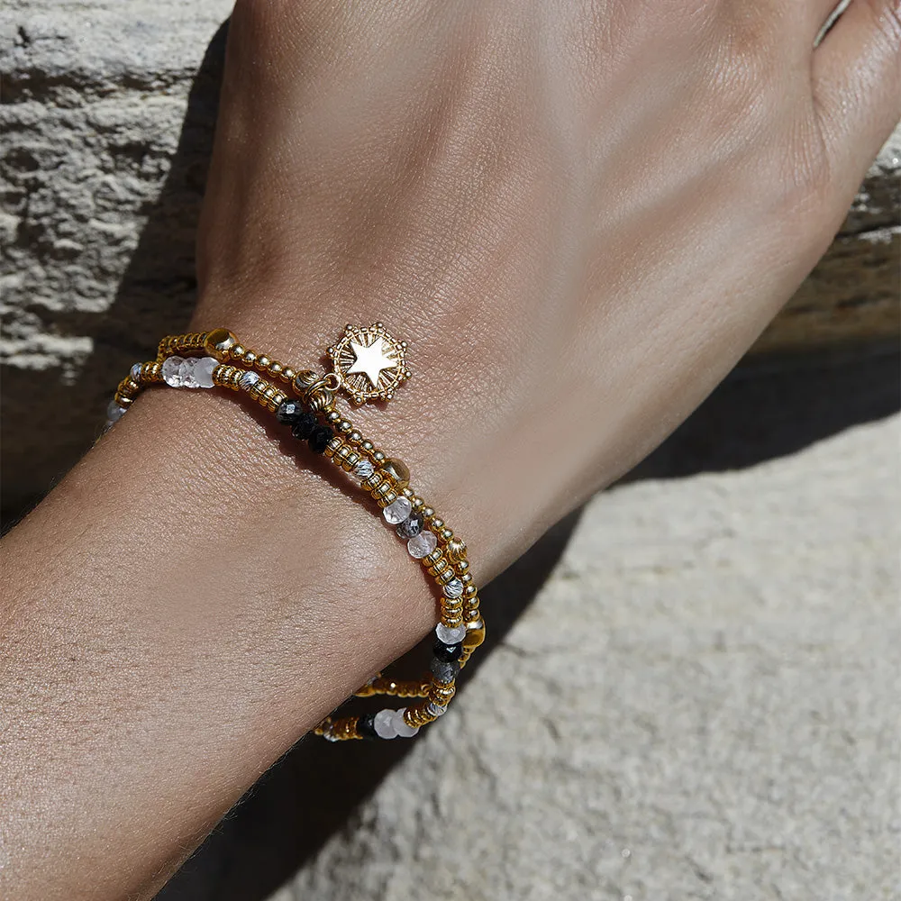 Stone Of Empowerment Black Rutilated Quartz Bracelet - Gold/Silver - GMBBRQCD