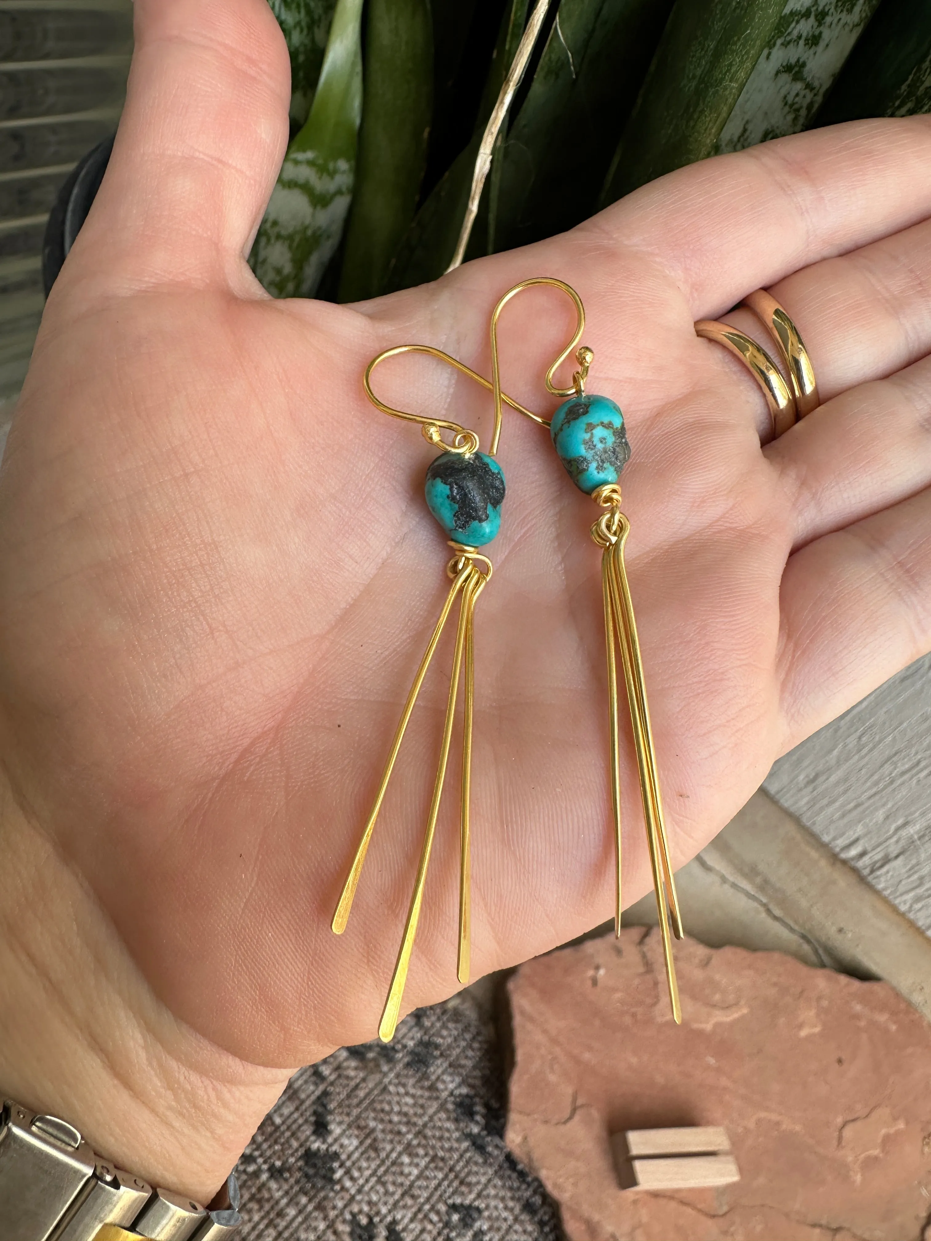 “The Golden Collection” Western Fringe & 14k Gold Plated Sterling Silver Earrings