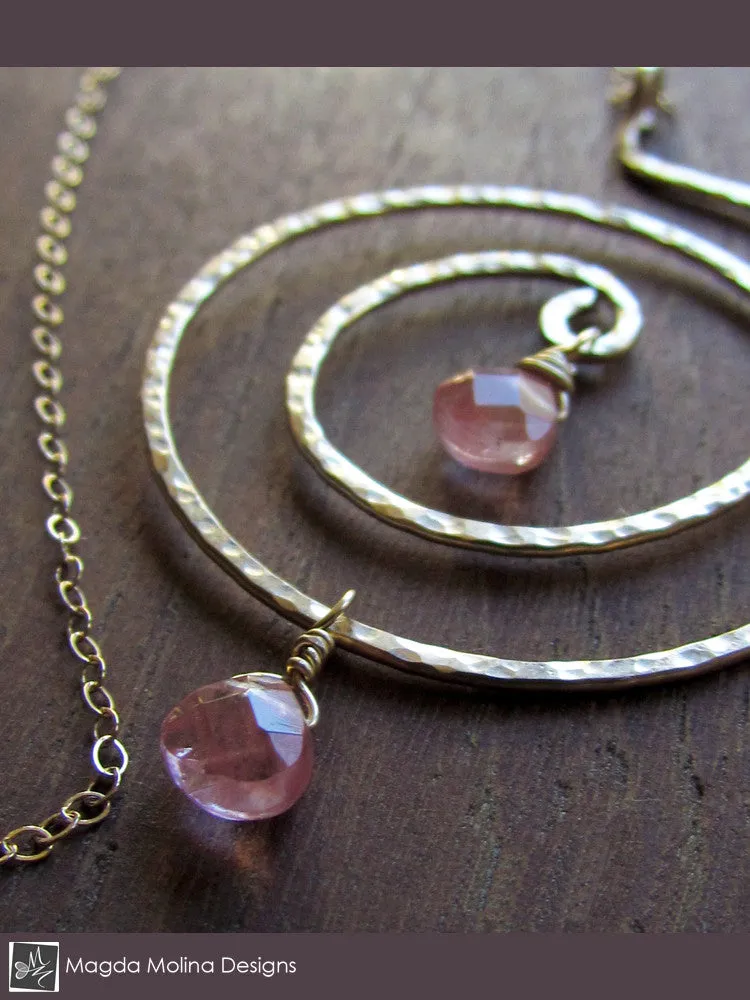 The Hammered Gold Spiral And Cherry Quartz Necklace