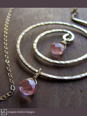 The Hammered Gold Spiral And Cherry Quartz Necklace