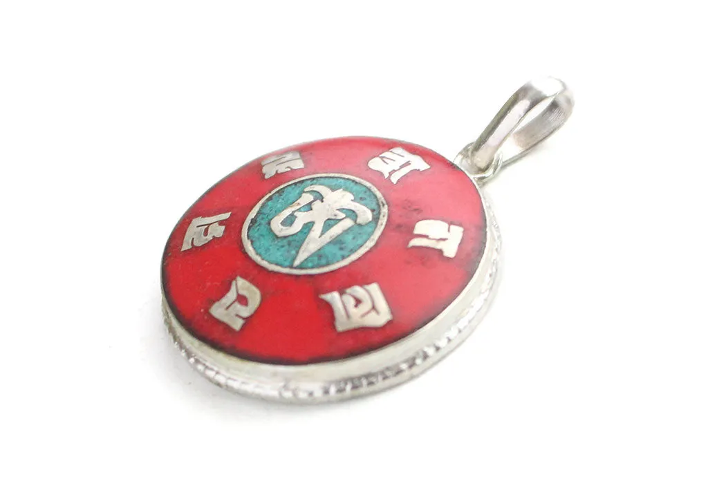 Tibetan Om Inlaid Om Mani Pendant