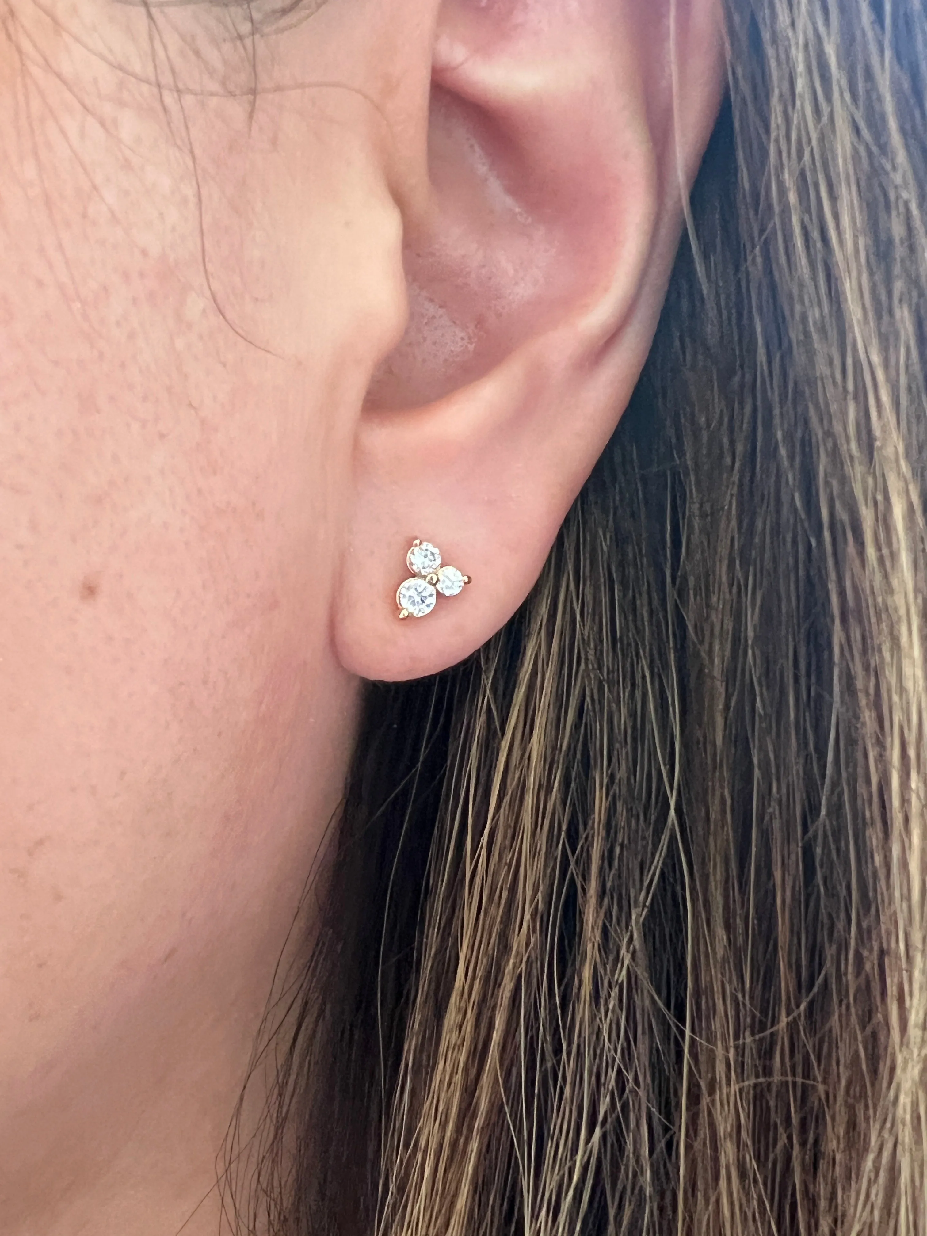 Triple Diamond Cluster Stud Earrings