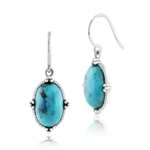 Türkis Ohrringe, Sterlingsilber 6.0ct Türkis Cabochon Oval Haken Ohrhänger