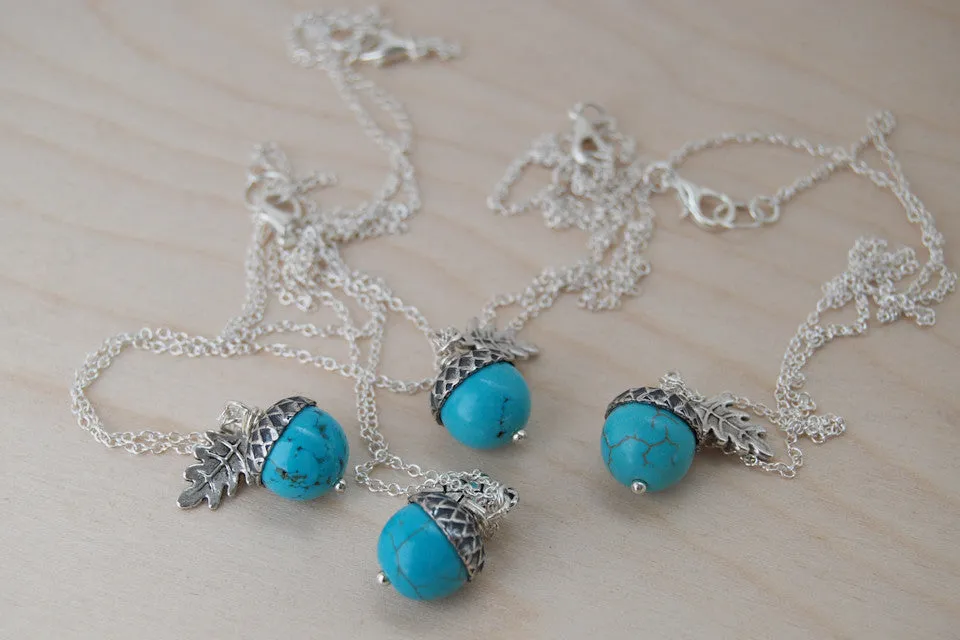 Turquoise and Silver Acorn Necklace