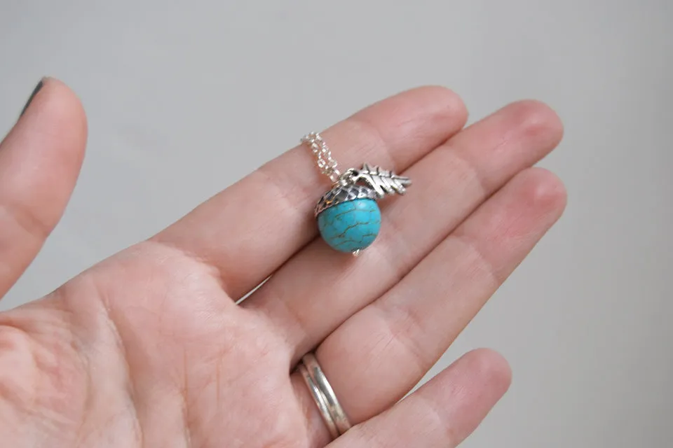 Turquoise and Silver Acorn Necklace