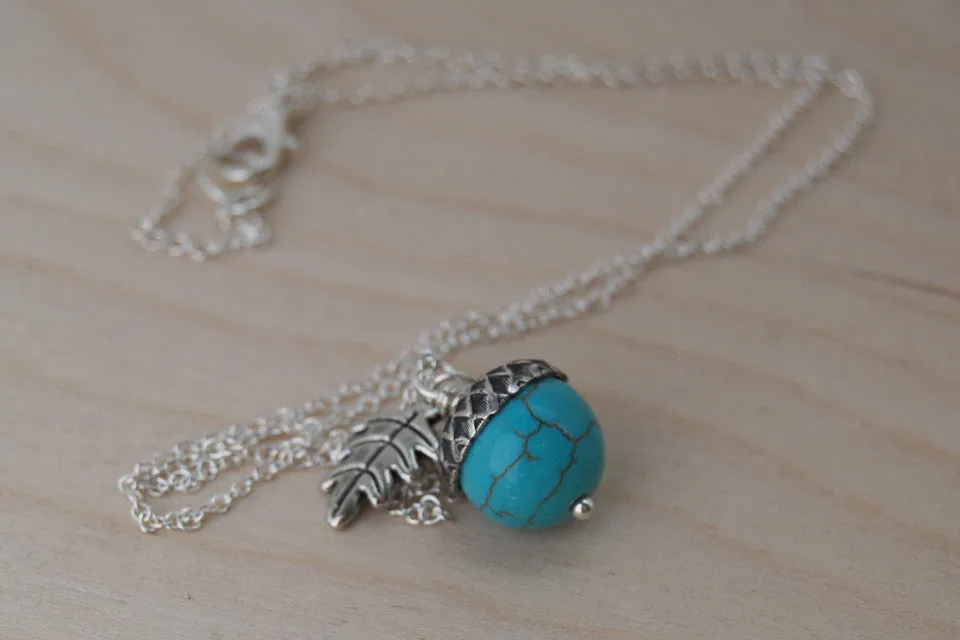 Turquoise and Silver Acorn Necklace