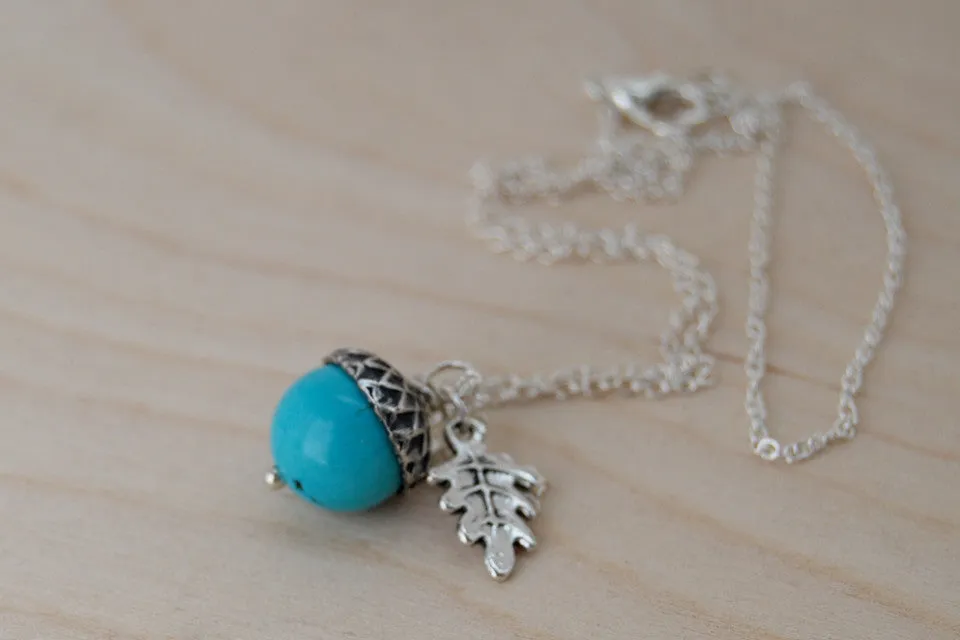 Turquoise and Silver Acorn Necklace