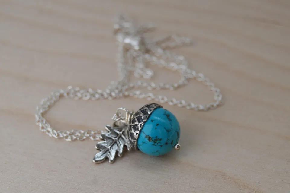 Turquoise and Silver Acorn Necklace