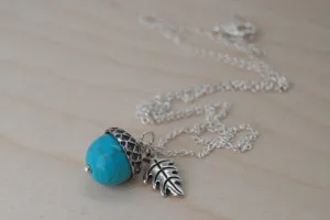 Turquoise and Silver Acorn Necklace
