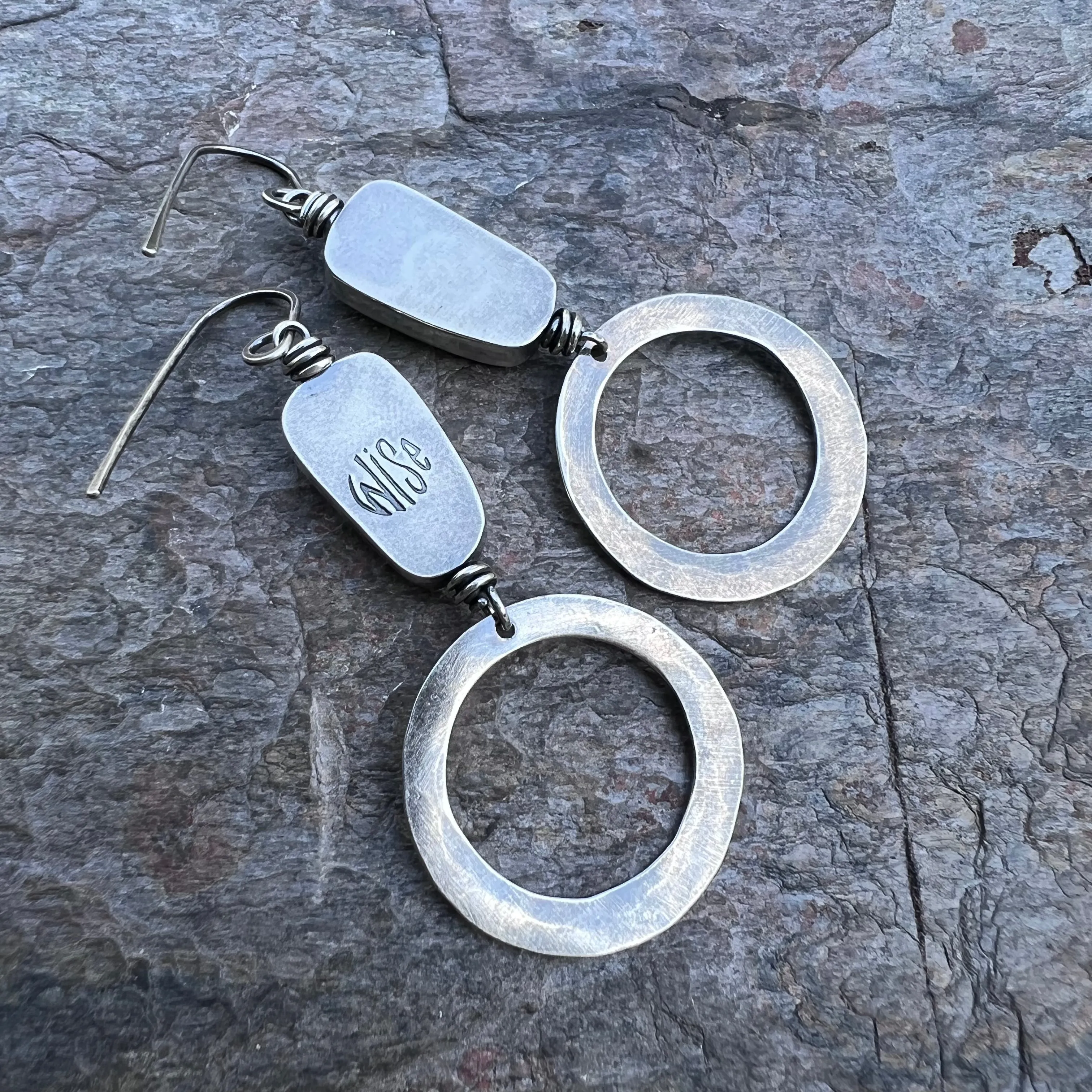 Turquoise Sterling Silver Hammered Hoop Earrings - Handmade One-of-a-kind Earrings