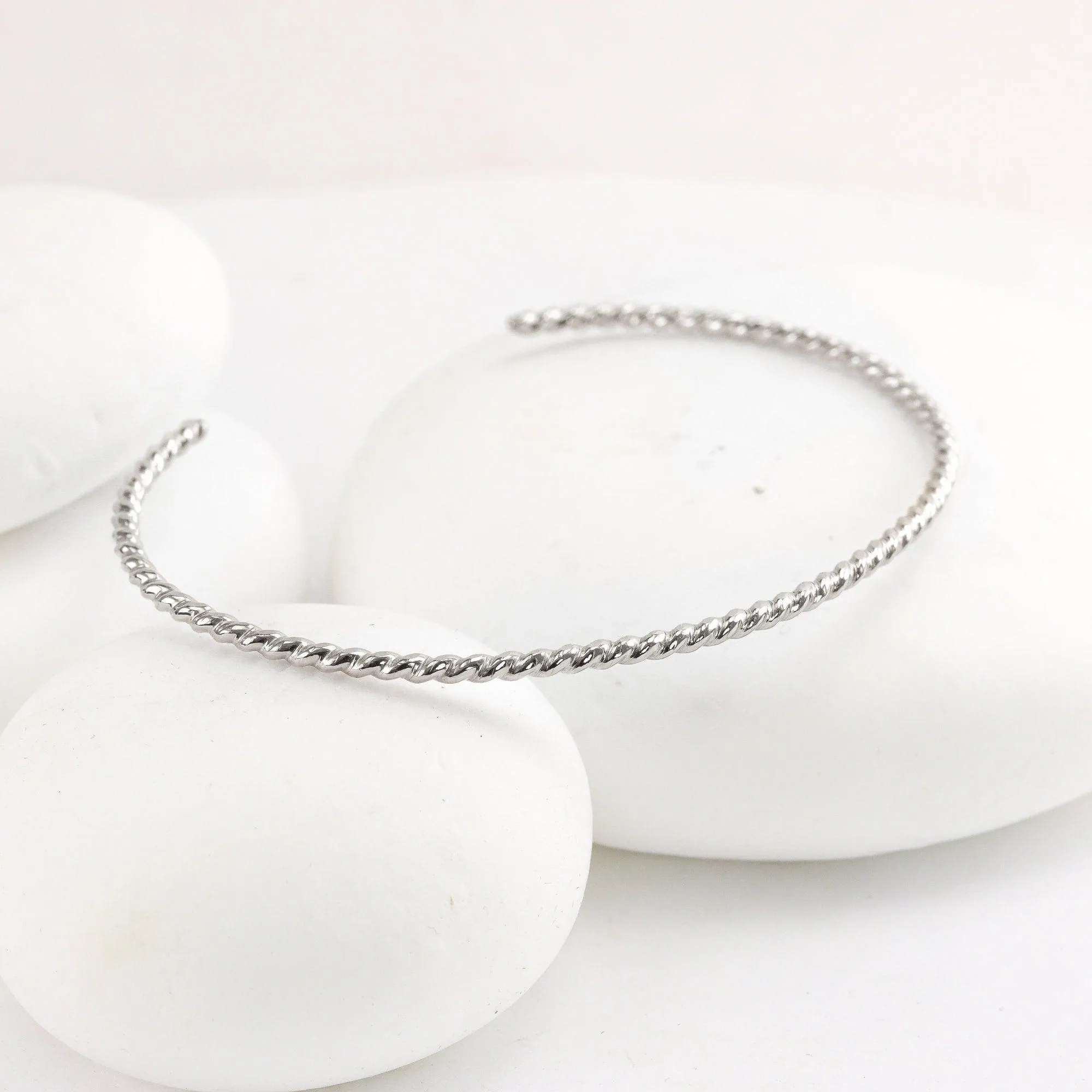 Twisted Silver Rope Cuff Bracelet