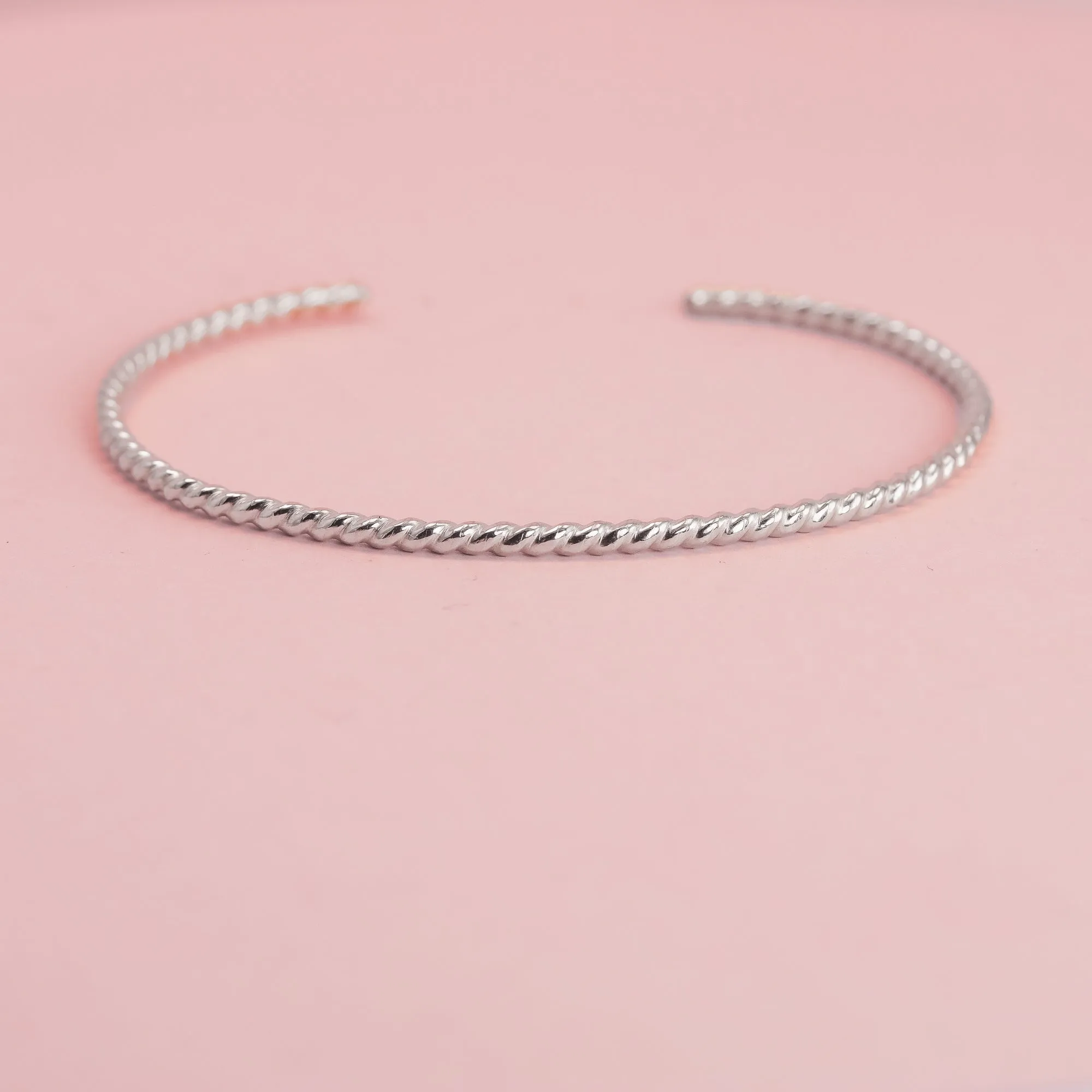 Twisted Silver Rope Cuff Bracelet