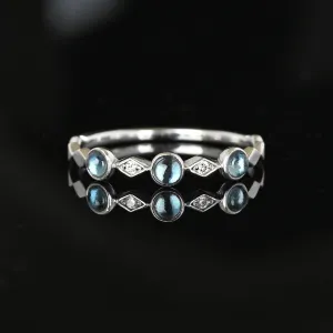 Vintage 10K White Gold Diamond Aquamarine Ring Band